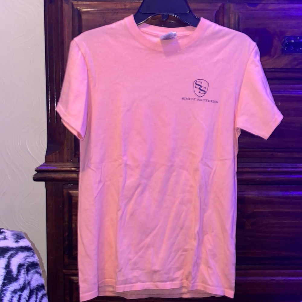 Simply Southern T-Shirt Size S Pink My Back Porch View Boating Boats Prep Womens
